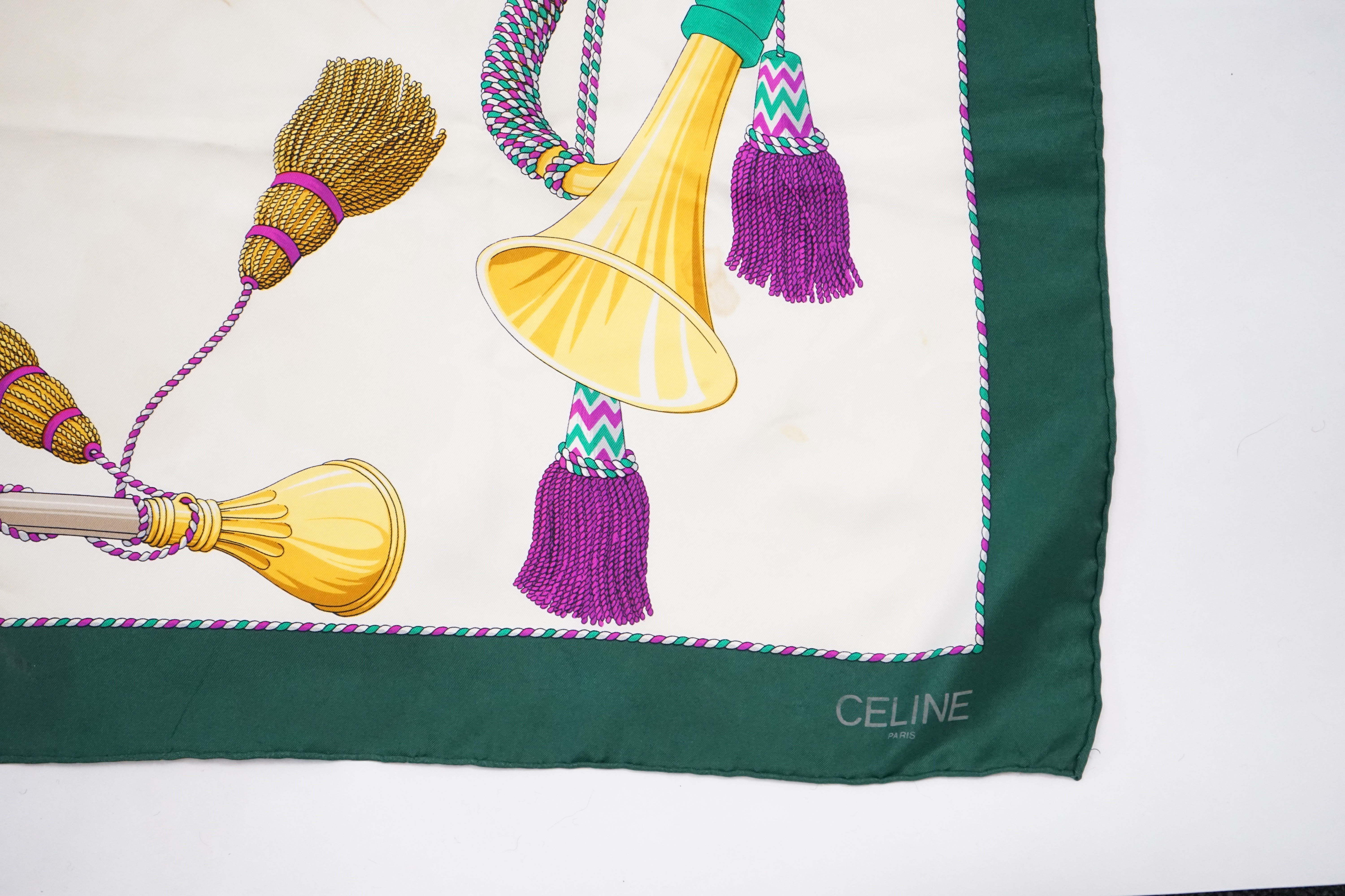 A Celine 18th Regiment silk scarf, approx 88cm x 86cm